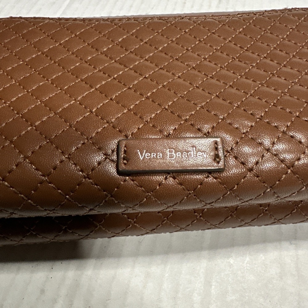 Vera Bradley Mocha Brown Leather Cross Body Wallet Checkbook Cover No Strap - Picture 2 of 8